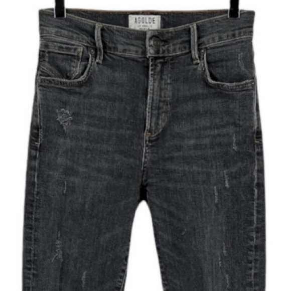 Agolde Gray High Rise Distressed Released Raw Hem Skinny Jeans Size 24 - Picture 2 of 10